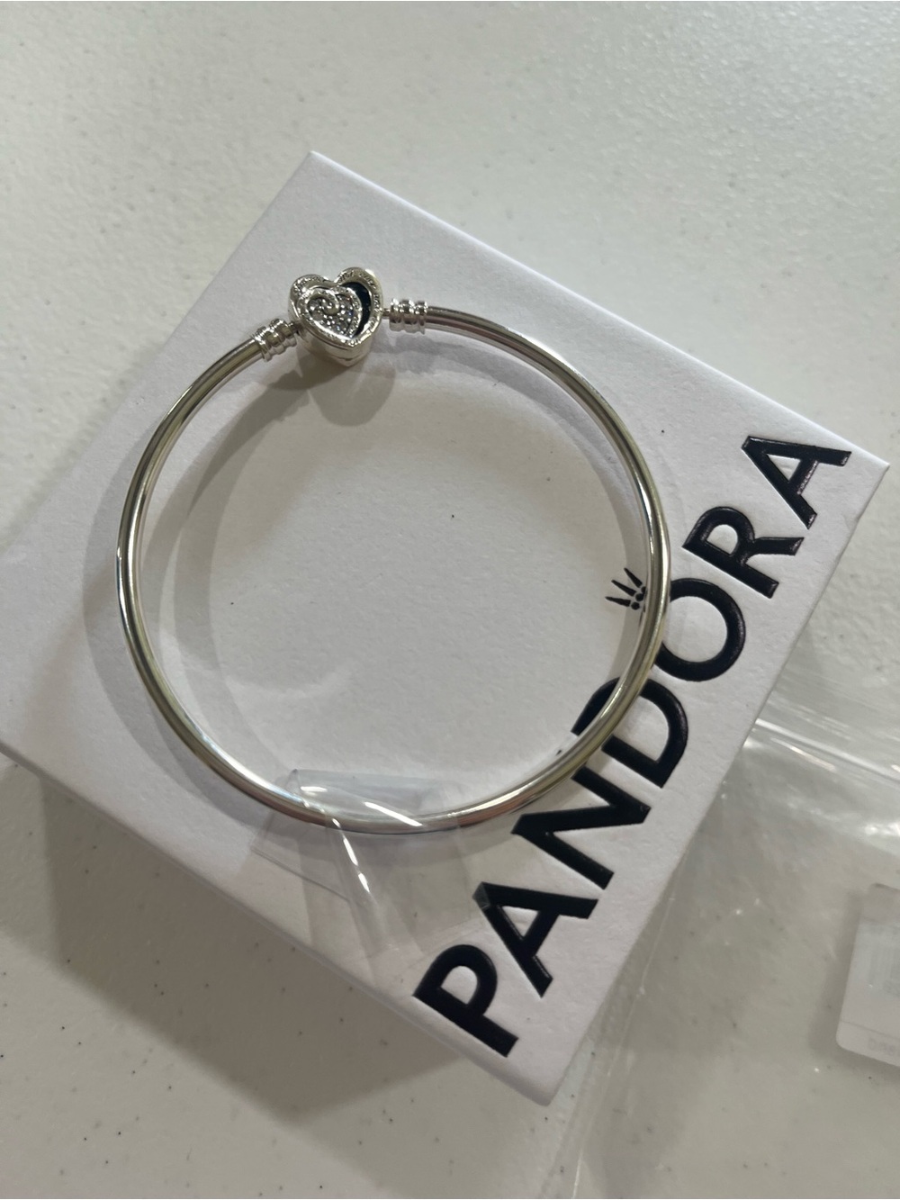 Pandora Silver Heart Clasp Bangle Bracelet - Silver